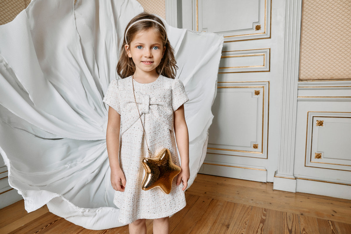 Sparkly Tweed Dress with Bow