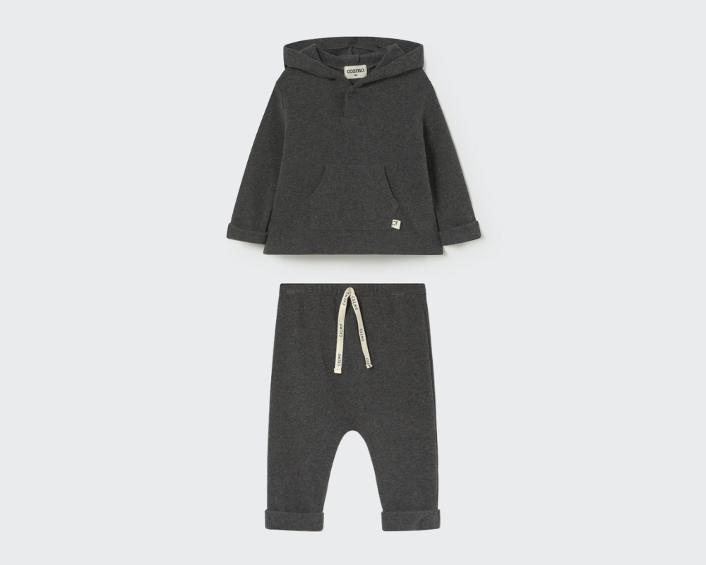 Soft Brush Knit Hooded and Pants Set - Gray