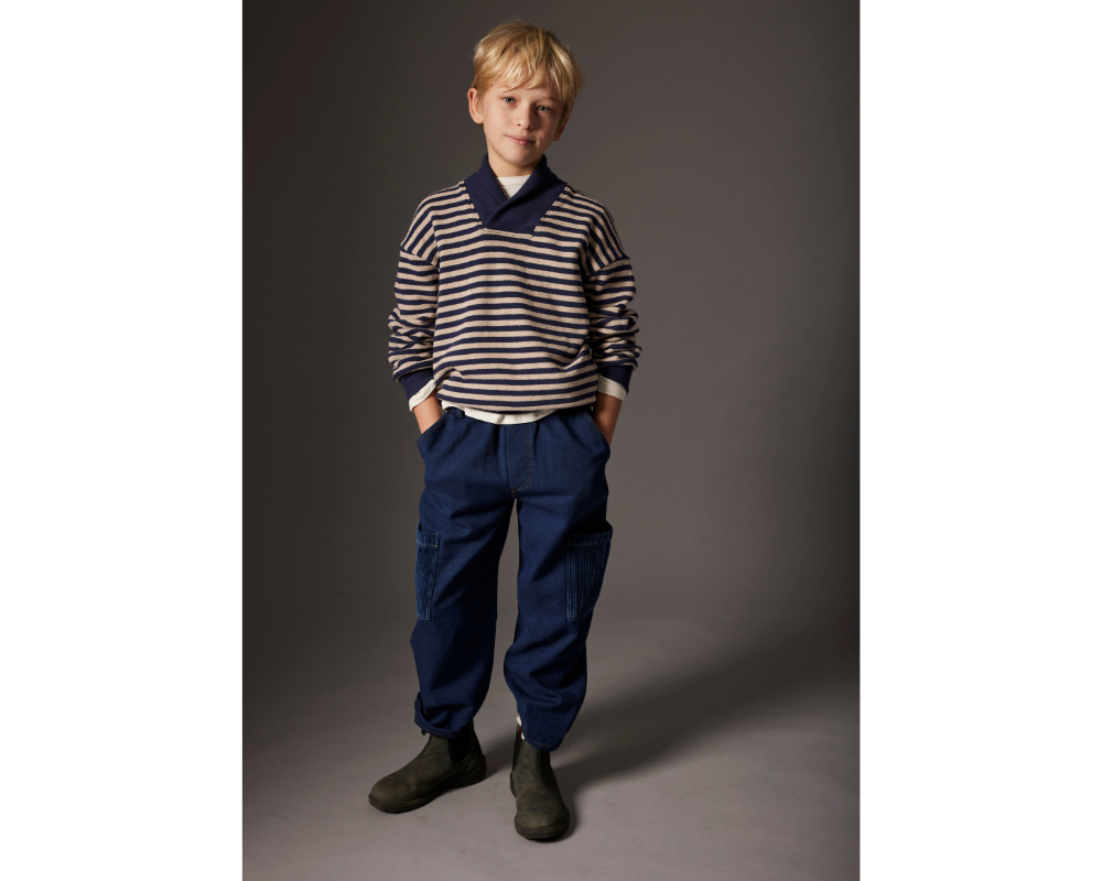 Soft Stripes Collar Sweater and Dobby Denim Pocket Pants