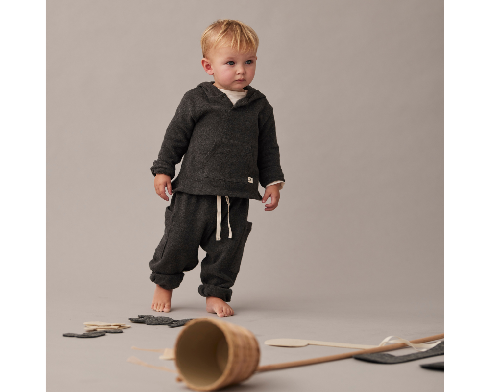 Soft Brush Knit Hooded and Pants Set - Gray