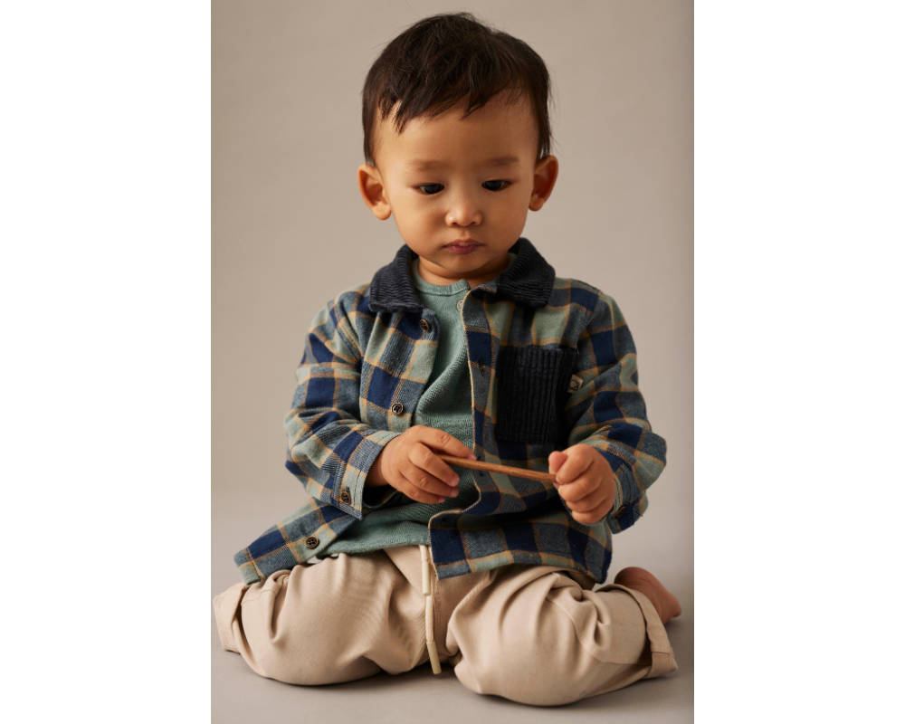 Check Flannel Top with Denim Corduroy Pants