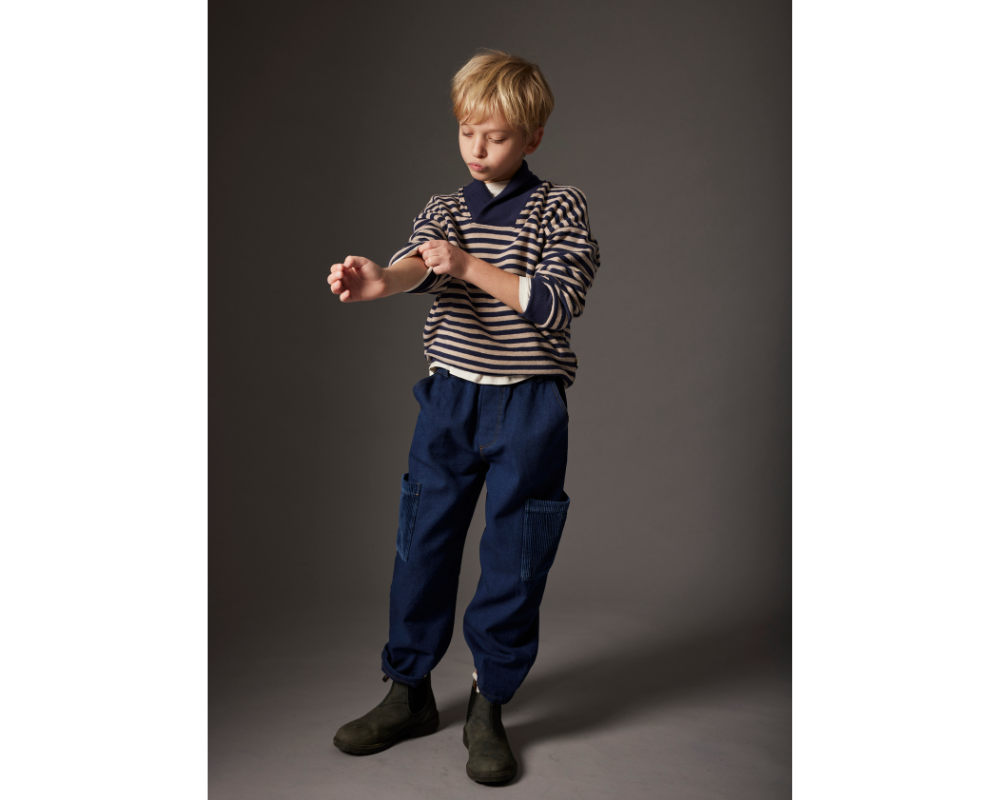 Soft Stripes Collar Sweater and Dobby Denim Pocket Pants