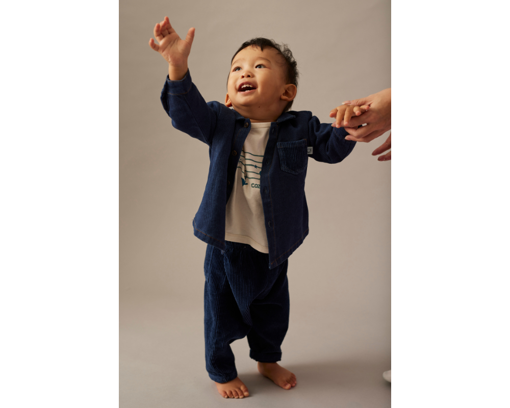 Check Flannel Top with Denim Corduroy Pants