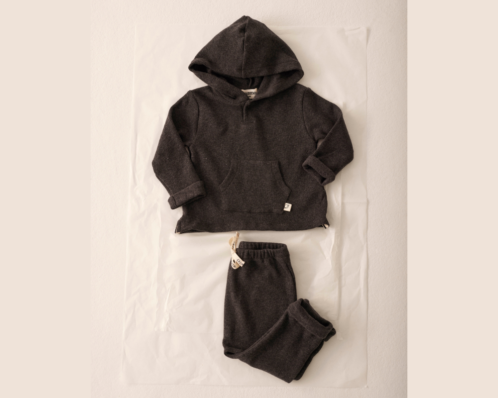 Soft Brush Knit Hooded and Pants Set - Gray
