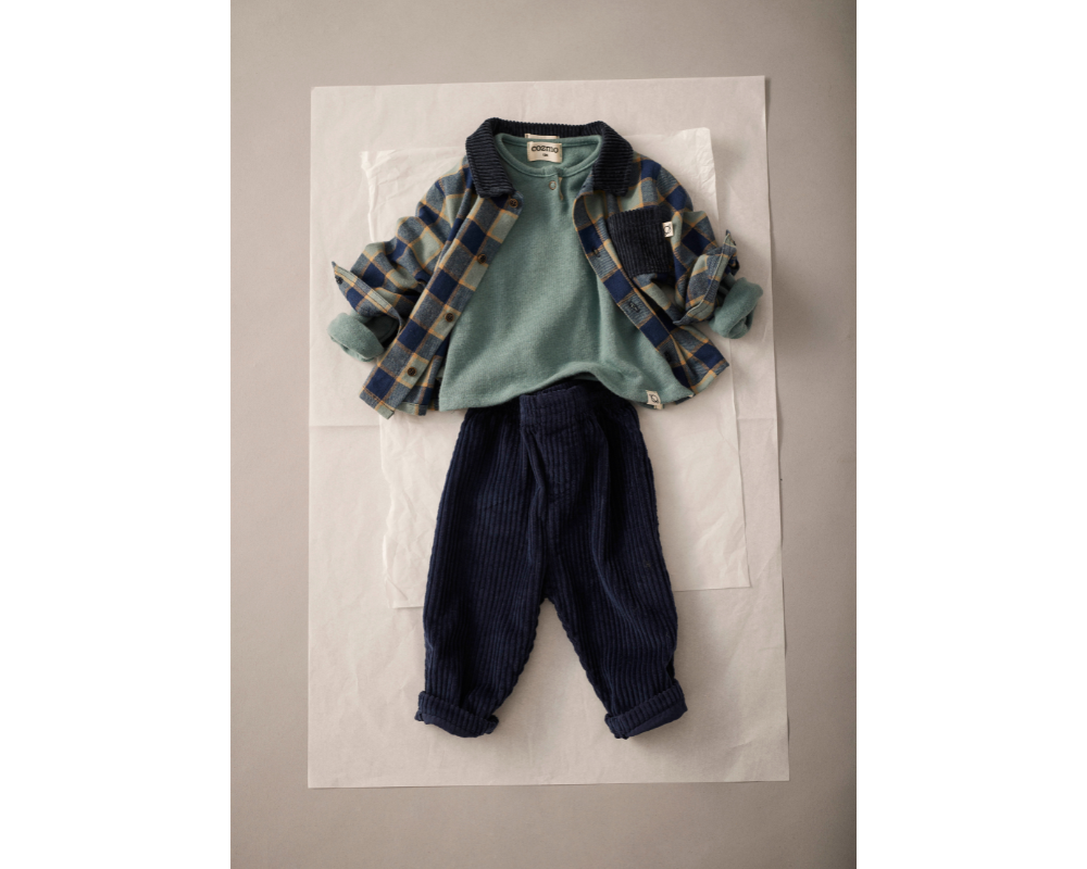 Check Flannel Top with Denim Corduroy Pants