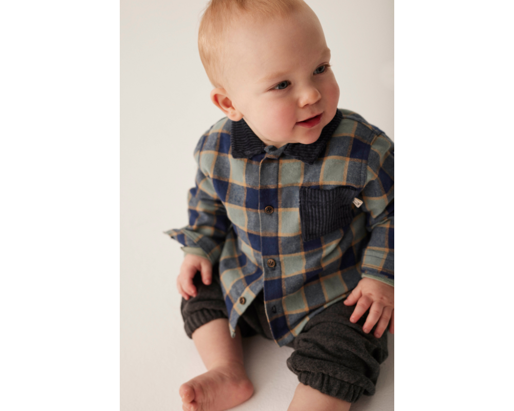 Check Flannel Top with Denim Corduroy Pants