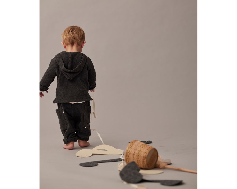 Soft Brush Knit Hooded and Pants Set - Gray