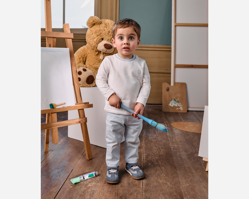 Ecru Long Sleeve and Light Blue Pants