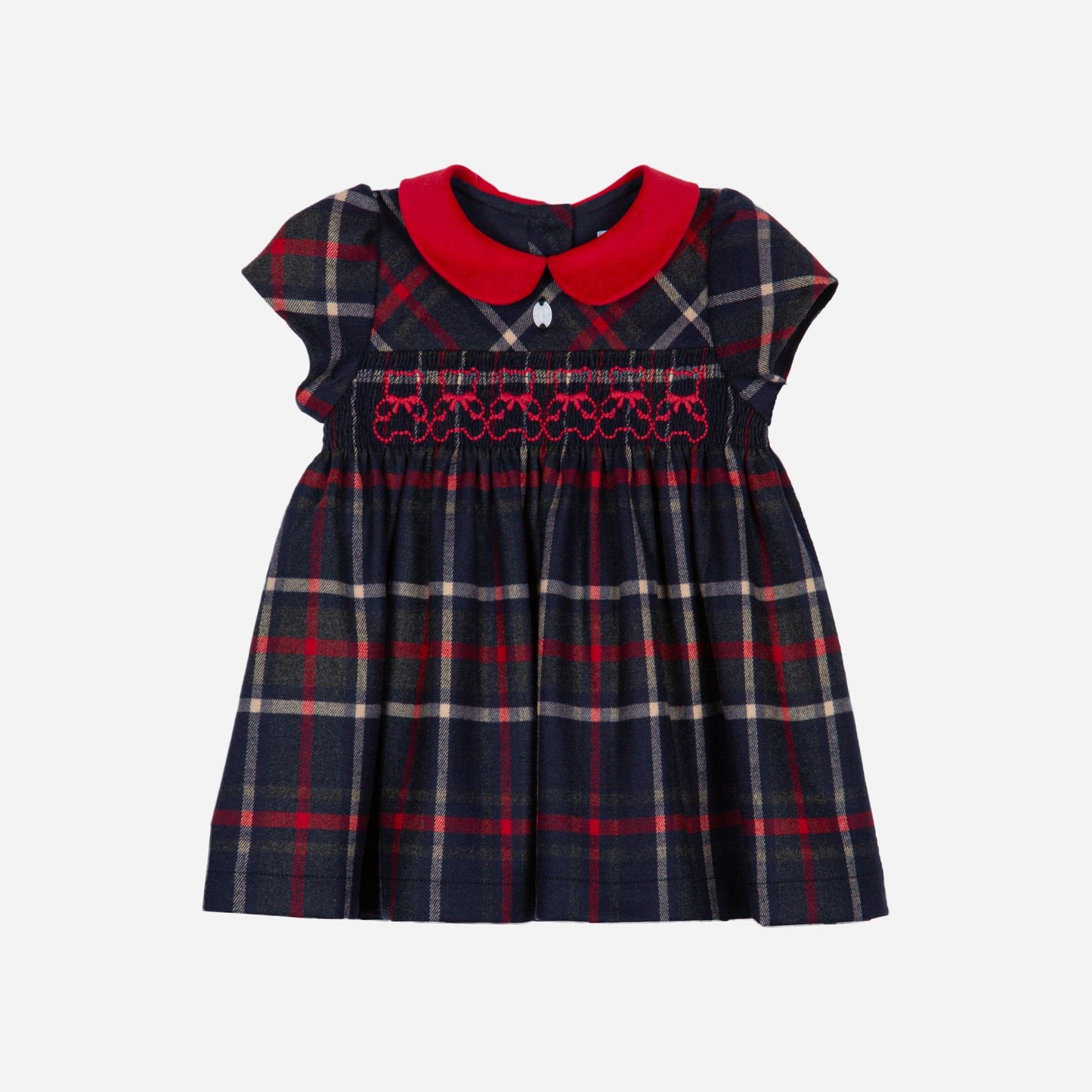 Plaid dress with red collar on a white background
