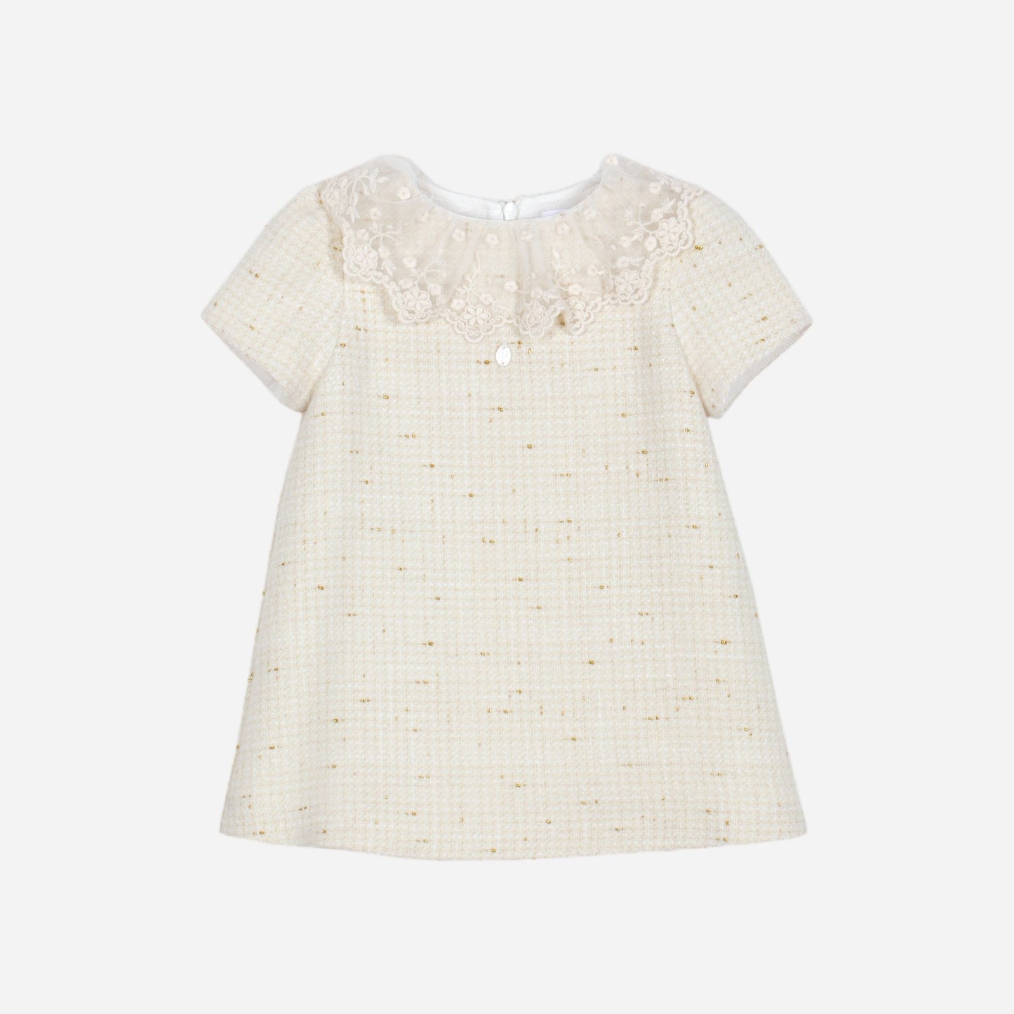 Ivory Tweed Dress with Embroiered Collar