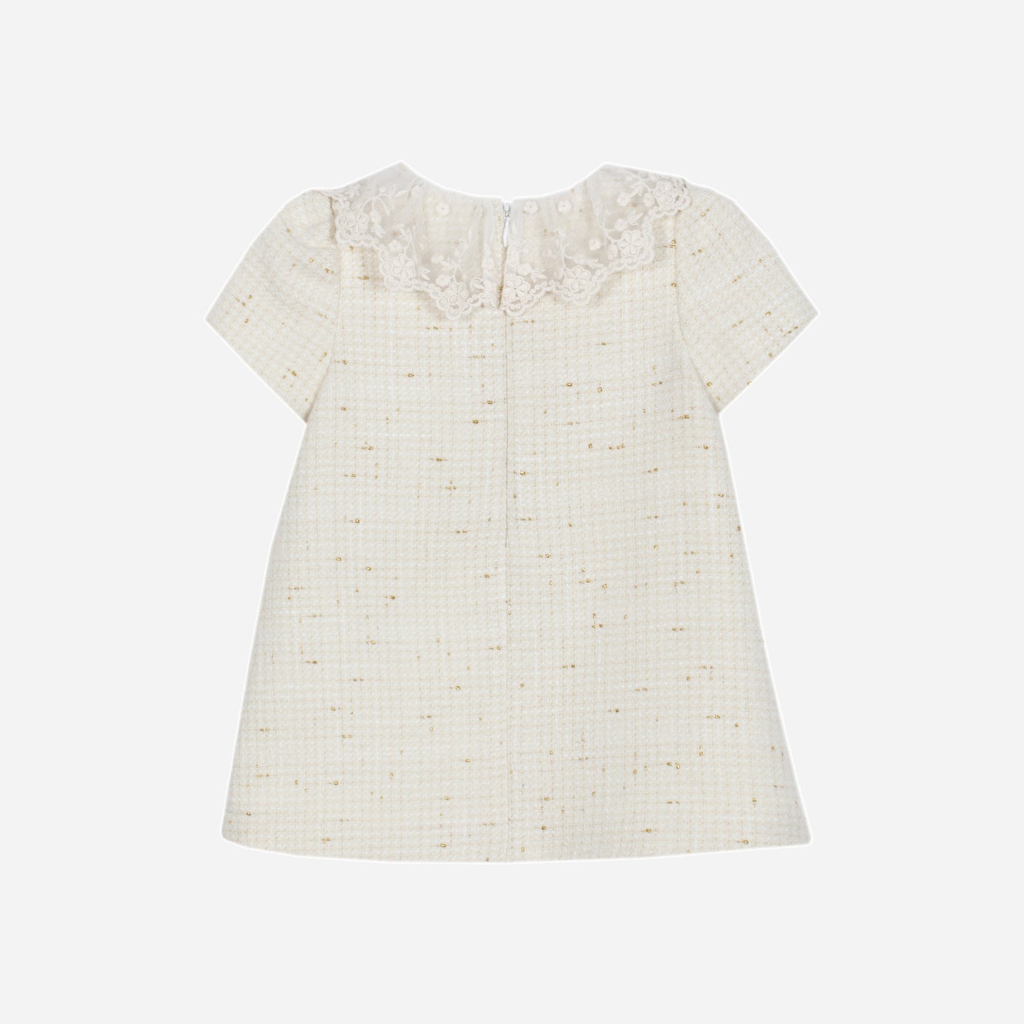 Ivory Tweed Dress with Embroiered Collar
