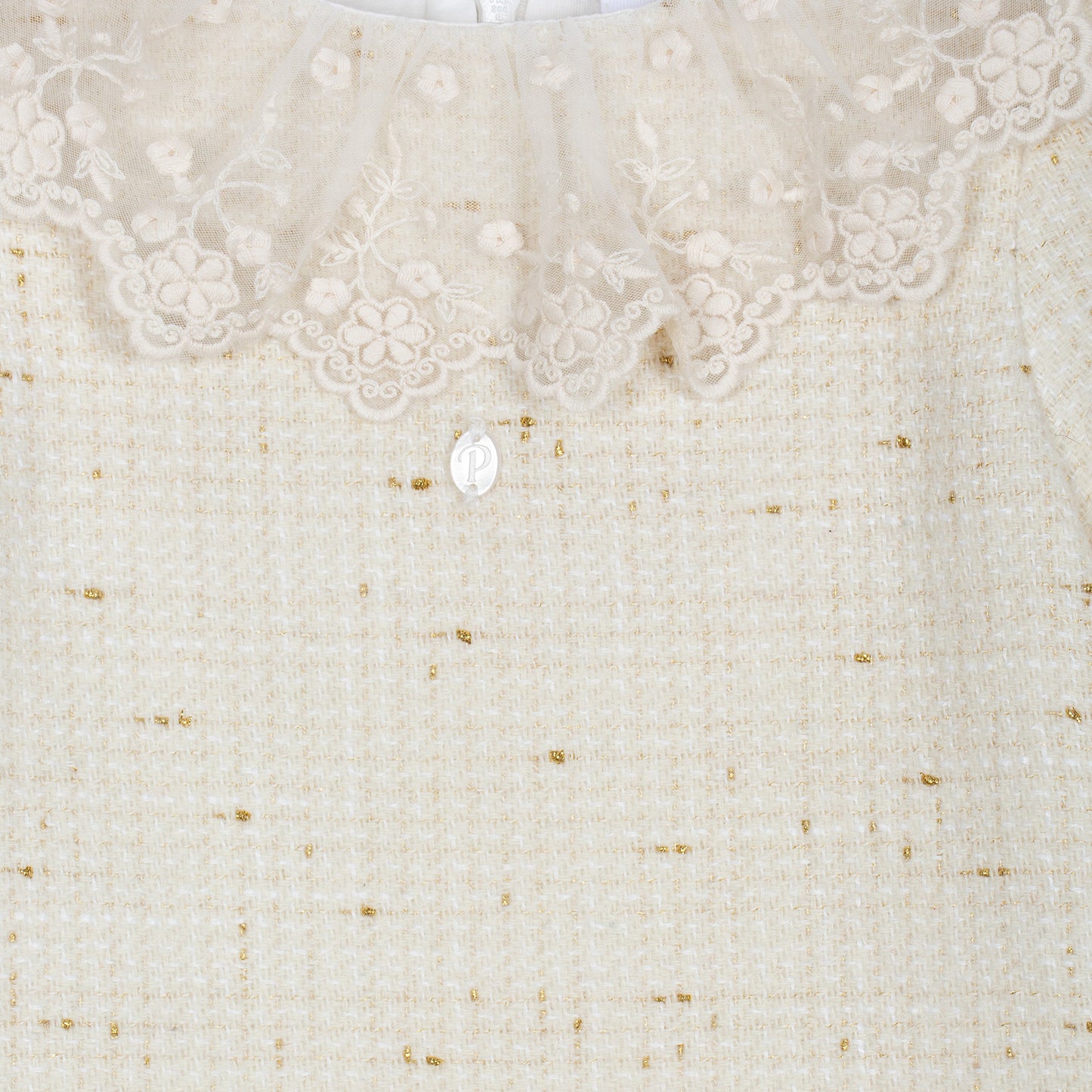 Ivory Tweed Dress with Embroiered Collar