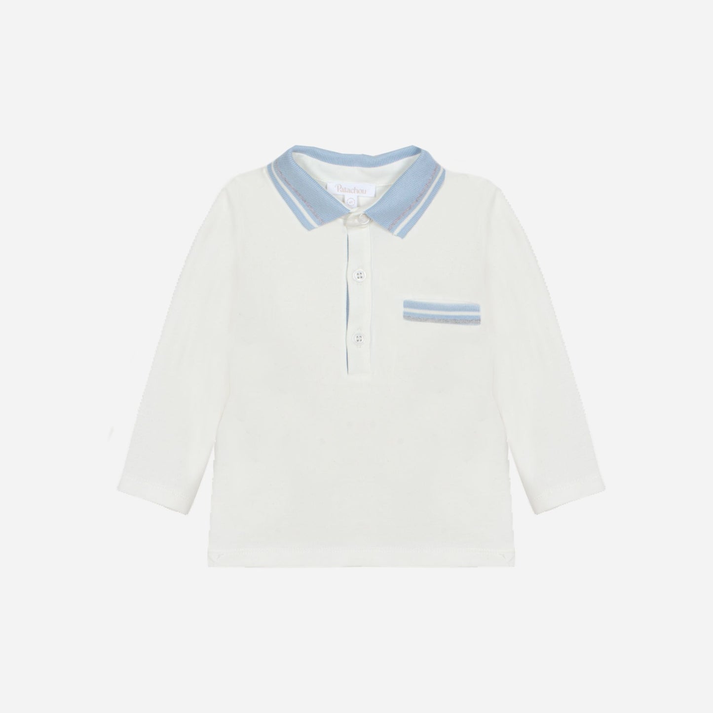 Ecru Polo Long Sleeve and Melange Blue Woven Pants