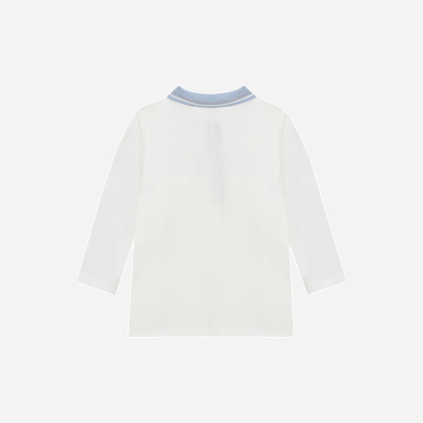 Ecru Polo Long Sleeve and Melange Blue Woven Pants