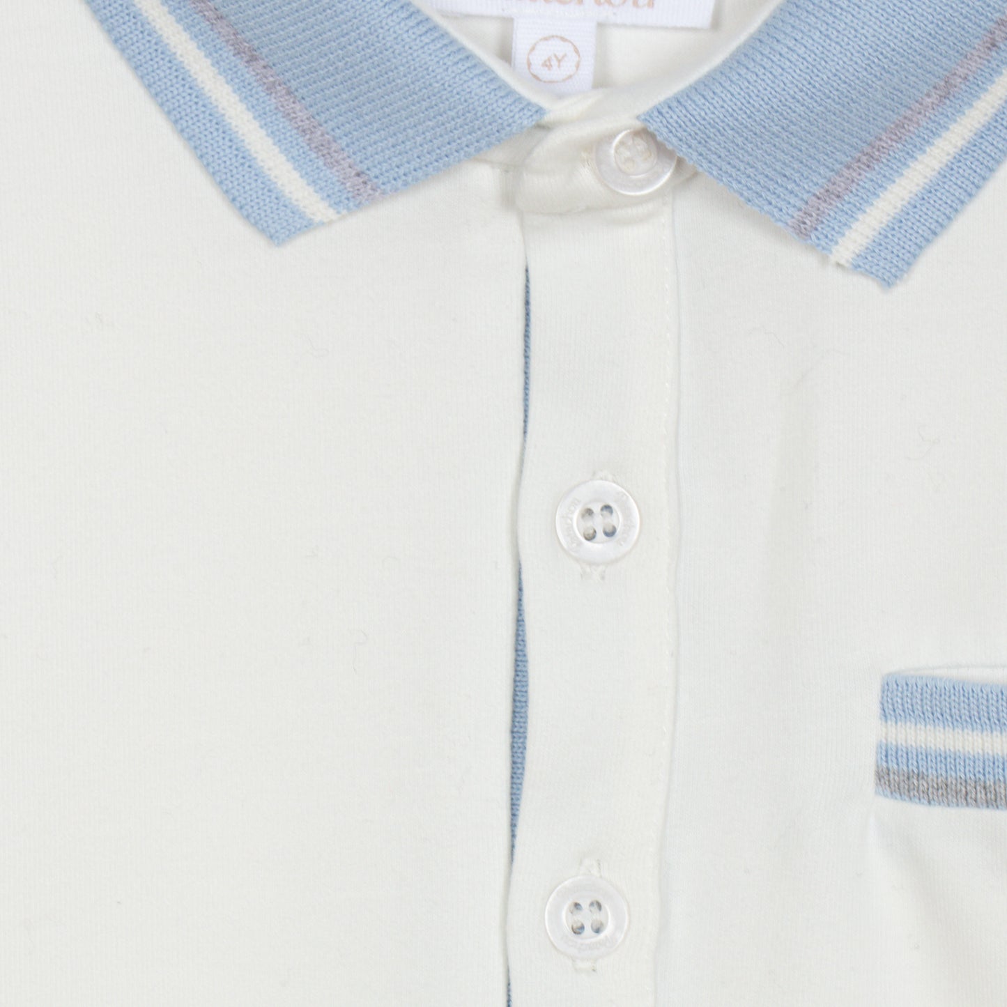 Ecru Polo Long Sleeve and Melange Blue Woven Pants