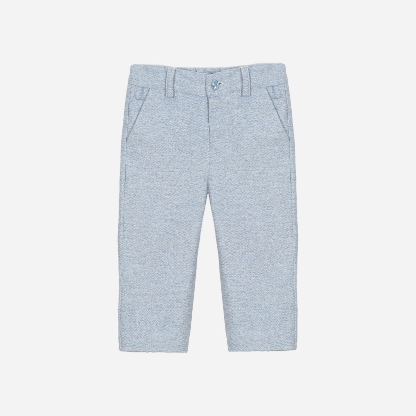 Ecru Polo Long Sleeve and Melange Blue Woven Pants