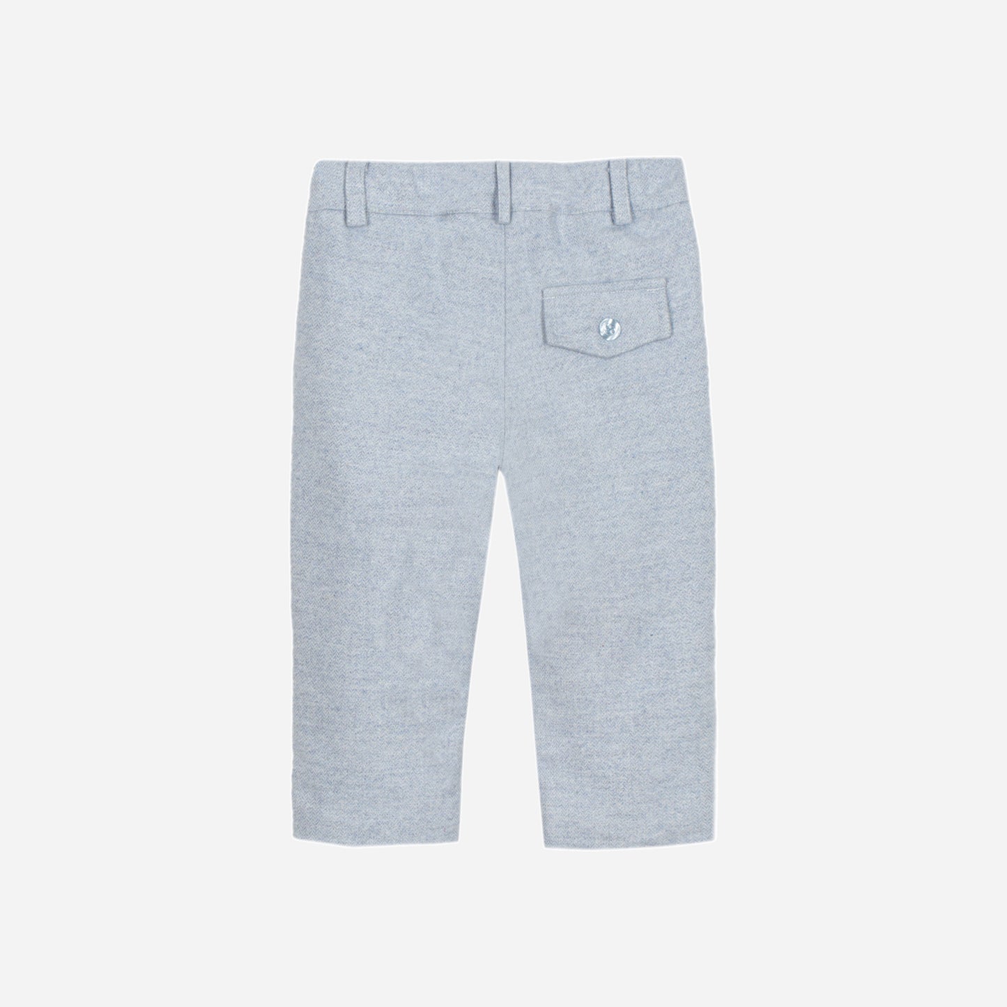 Ecru Polo Long Sleeve and Melange Blue Woven Pants