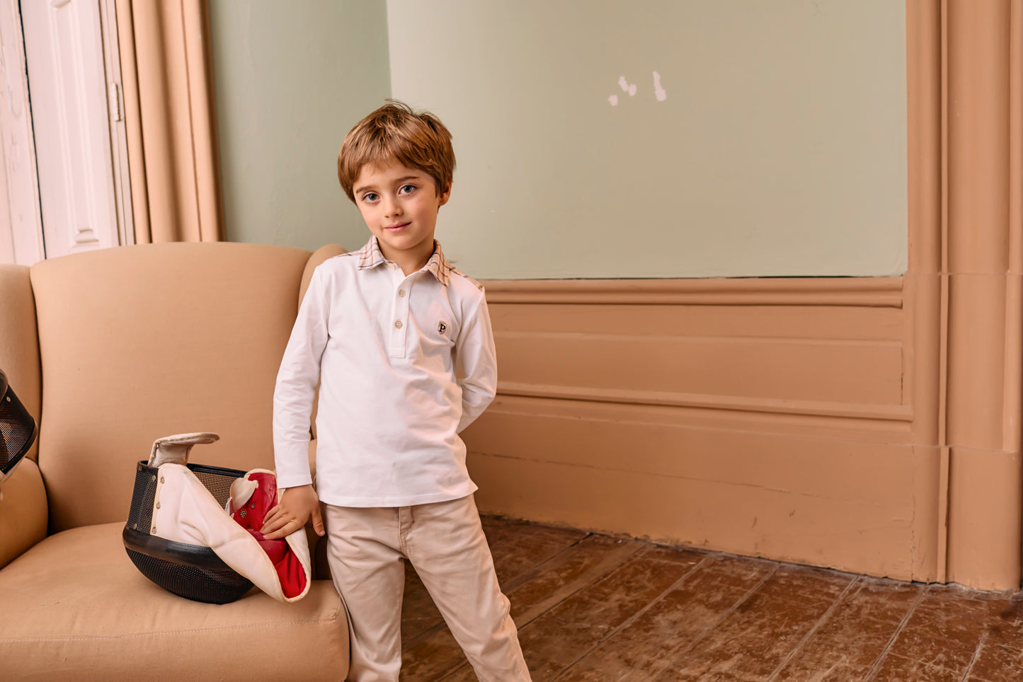 Ecru Beige Plaid Polo and Beige Pants