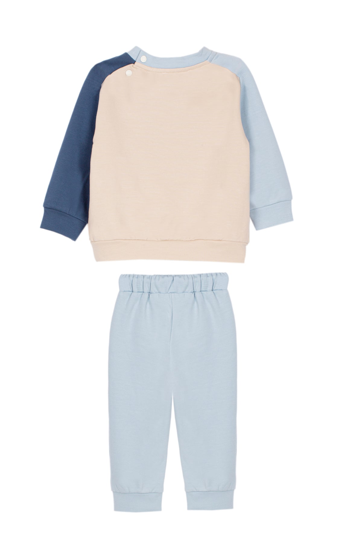 Light Blue Color Block Sweat Set with Horse