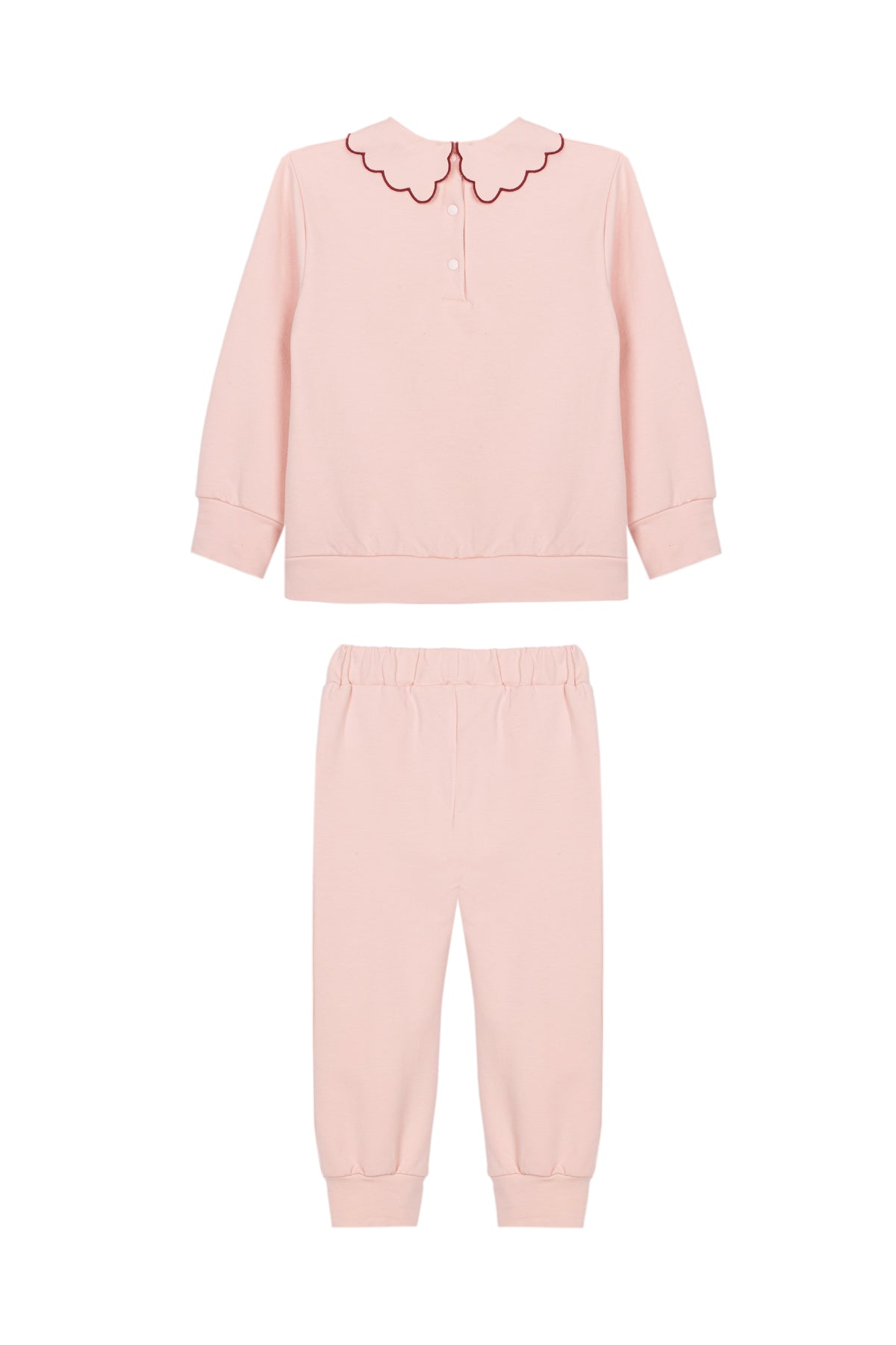 Pink Sweater Set with Contrasting Scallop Embroidery