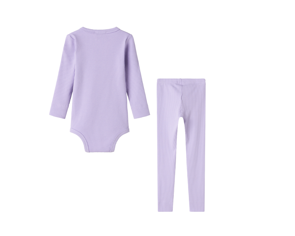 Ribbed Henley Onesie Set - Soft Lavender
