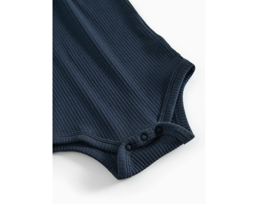 Long Sleeve Ribbed Henley Onesie Set - Pilot Navy