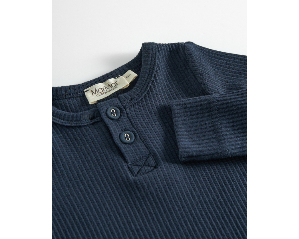 Long Sleeve Ribbed Henley Onesie Set - Pilot Navy