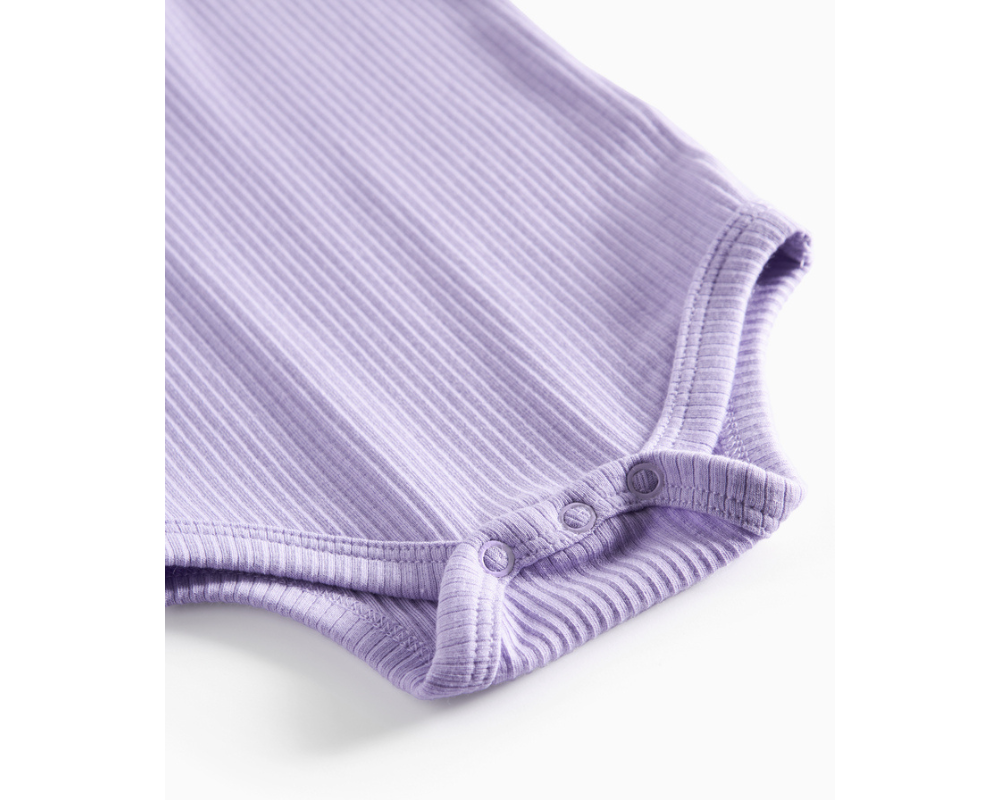 Ribbed Henley Onesie Set - Soft Lavender