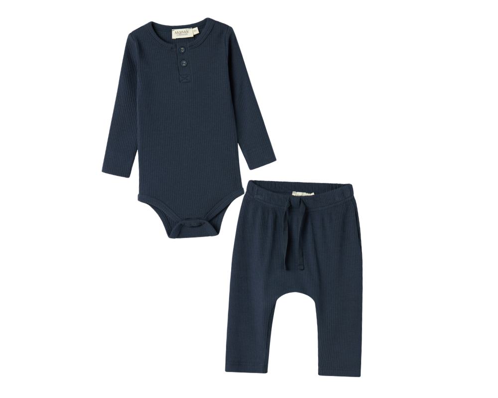 Long Sleeve Ribbed Henley Onesie Set - Pilot Navy