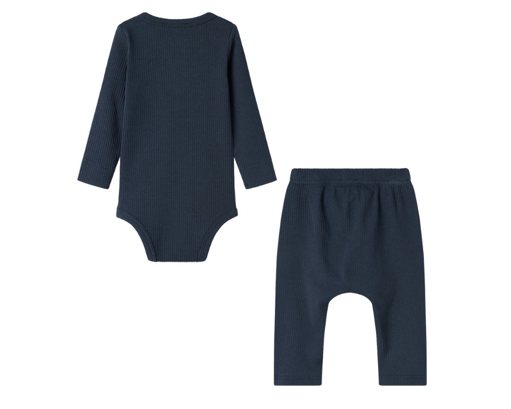 Long Sleeve Ribbed Henley Onesie Set - Pilot Navy