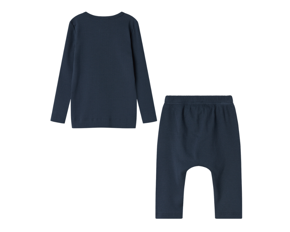Long Sleeve Ribbed Henley Set - Pilot Navy