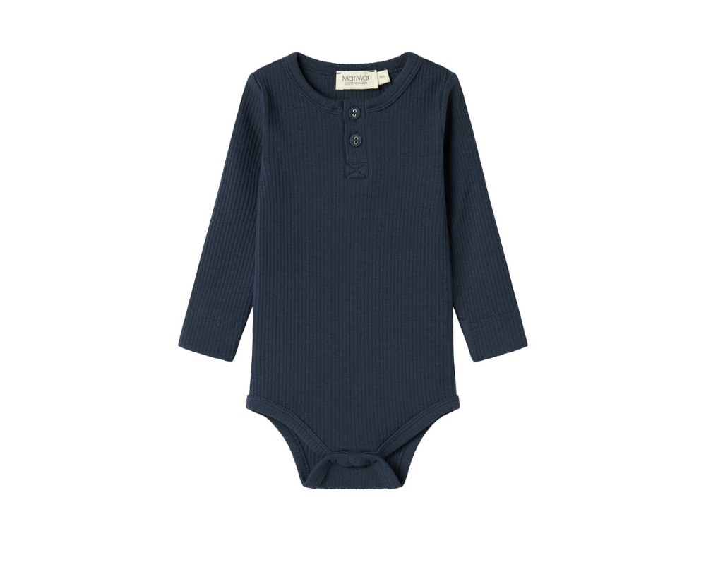 Long Sleeve Ribbed Henley Onesie Set - Pilot Navy