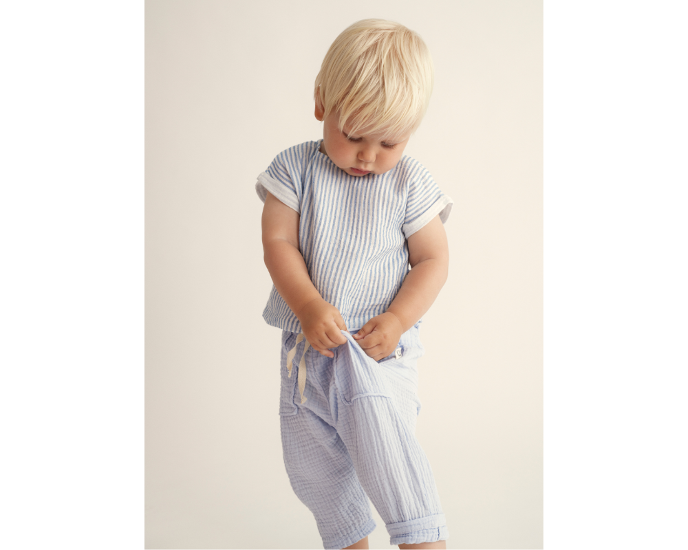 Soft Gauze Baby Pants Set - Blue