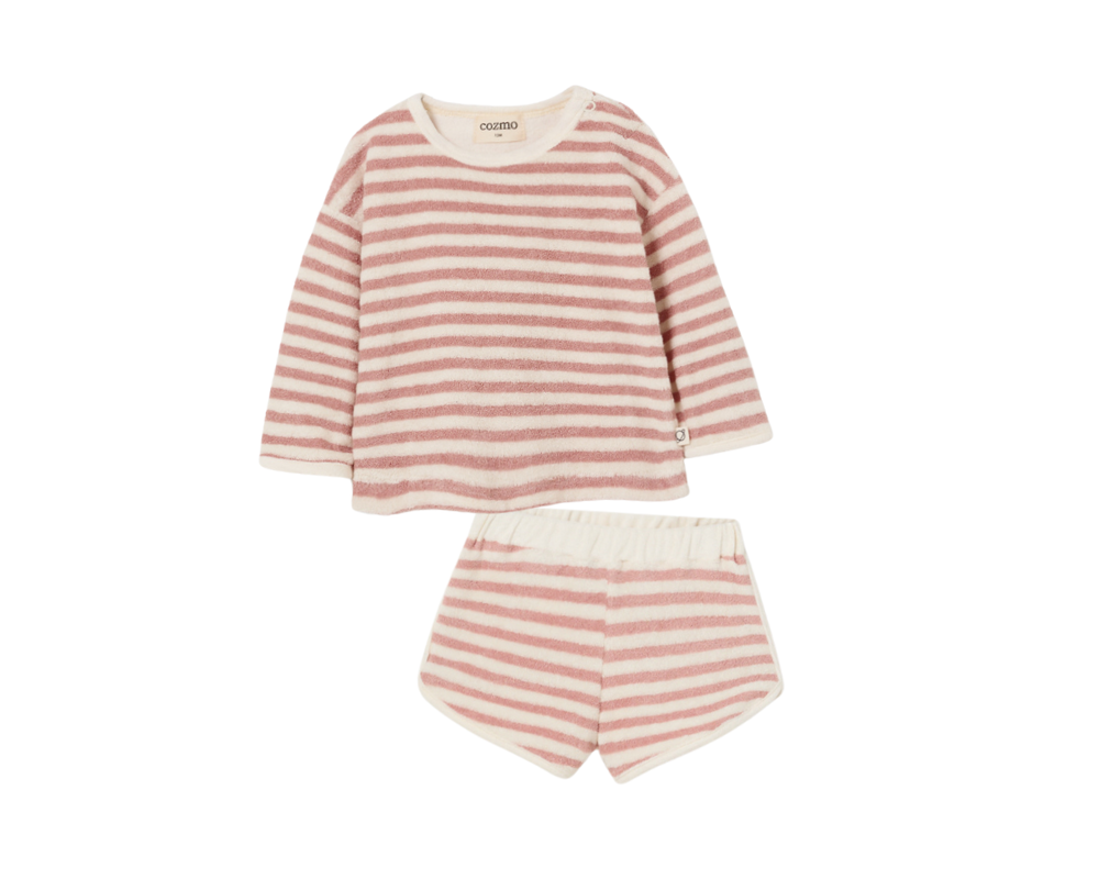 Toweling Sweatshirt and Shorts Set - Rose