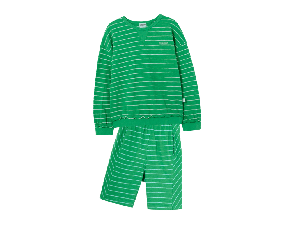 Crepe Striped Bermuda Shorts Set - Grass Green