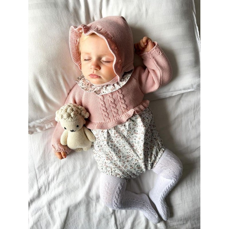 Knit Romper with Frilled Neck and Hat