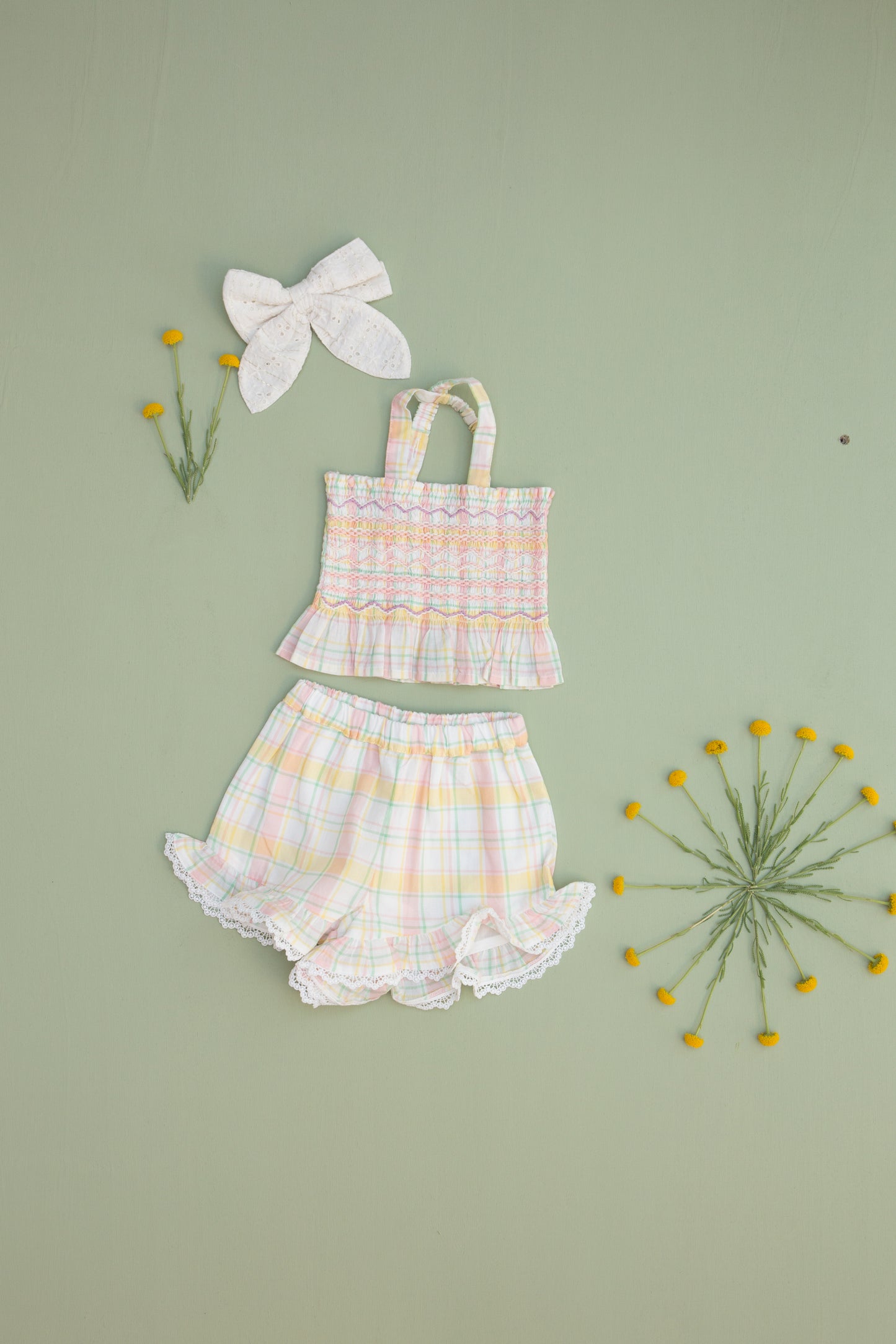 Yellow Positano Checks Set - Florentina Camisole and Vallalois Shorts