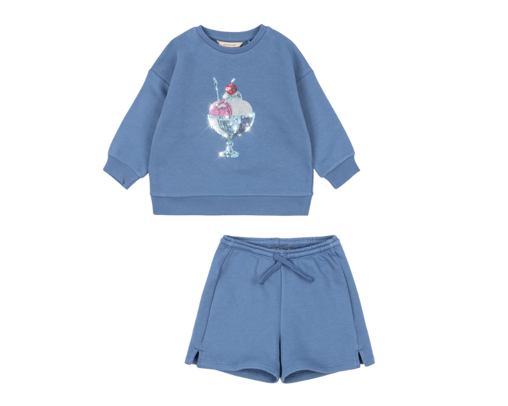 Loumilla Sweat Shorts Set - Ice Cream Colony Blue