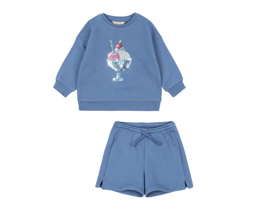 Loumilla Sweat Shorts Set - Ice Cream Colony Blue