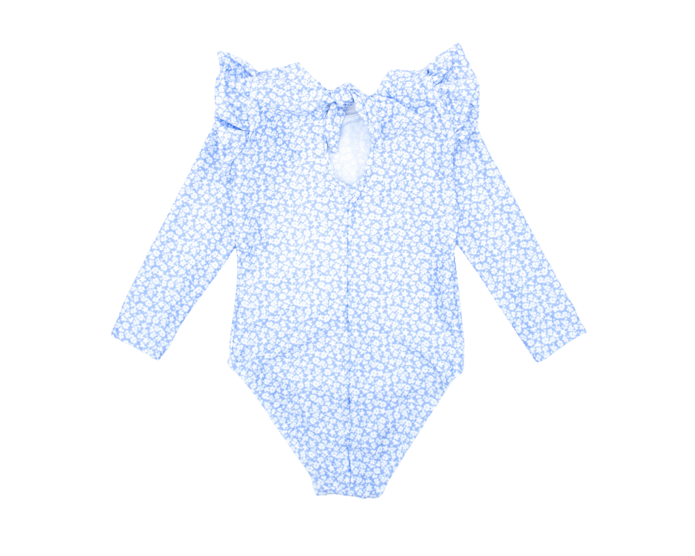 Long Sleeve Flor Azul Celeste Swimsuit