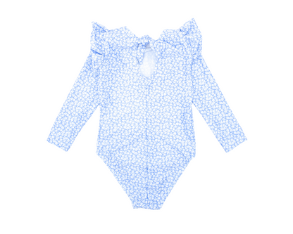 Long Sleeve Flor Azul Celeste Swimsuit