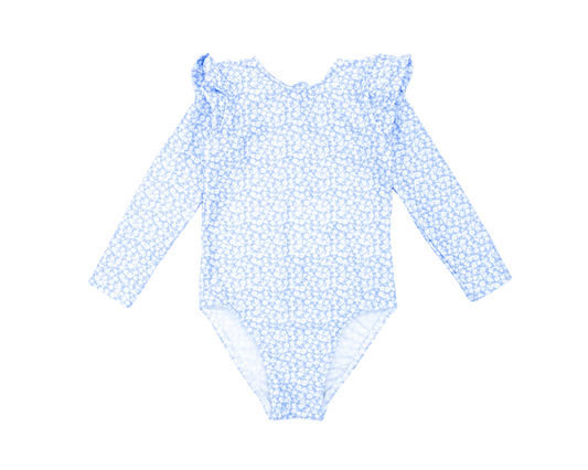 Long Sleeve Flor Azul Celeste Swimsuit