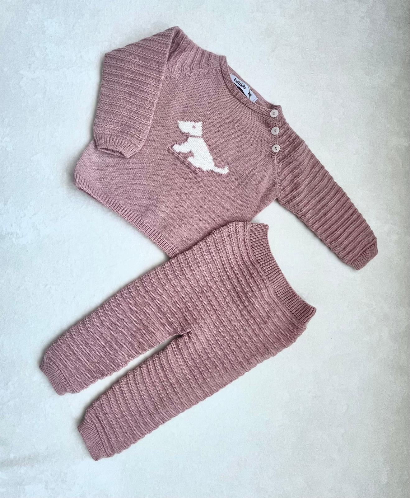 Bora Knit Dog Pant Set - Pink