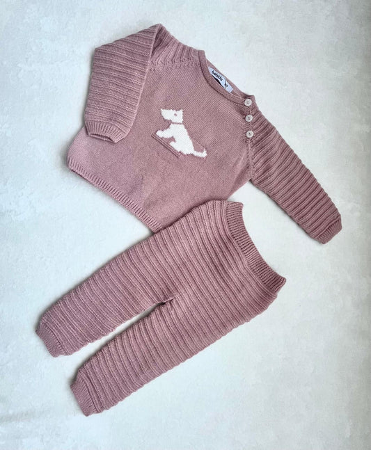 Bora Knit Dog Pant Set - Pink
