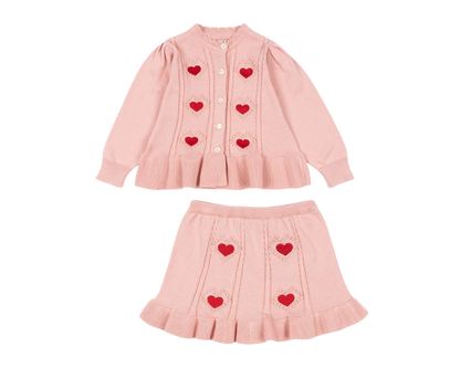 Soliel Heart Cardigan and Skirt Set - Silver Pink