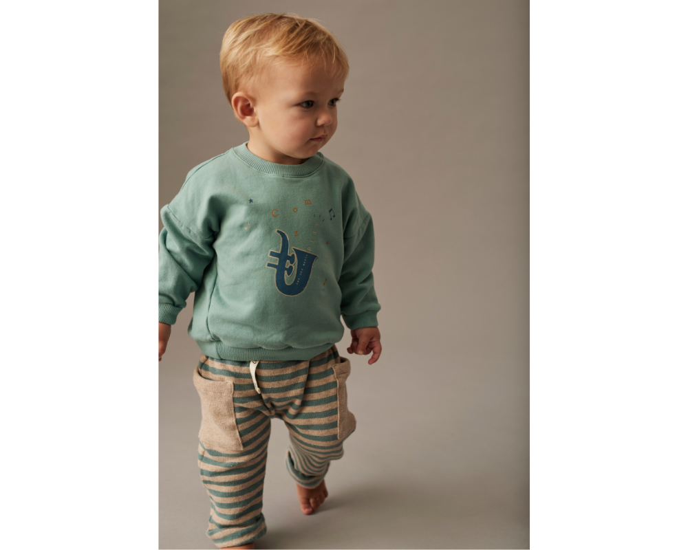 Soft Brush Striped Fleece Sweater Set - Artic Blue