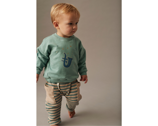 Soft Brush Striped Fleece Sweater Set - Artic Blue