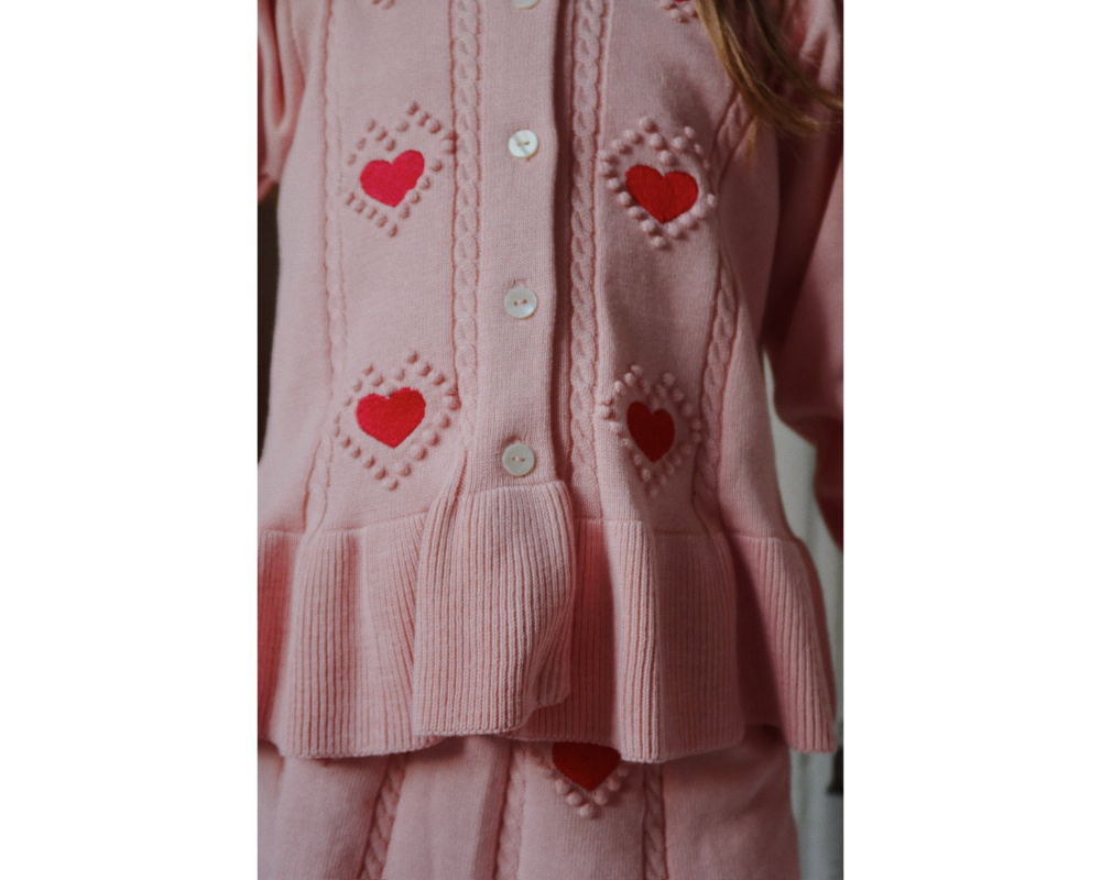 Soliel Heart Cardigan and Skirt Set - Silver Pink