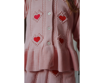 Soliel Heart Cardigan and Skirt Set - Silver Pink
