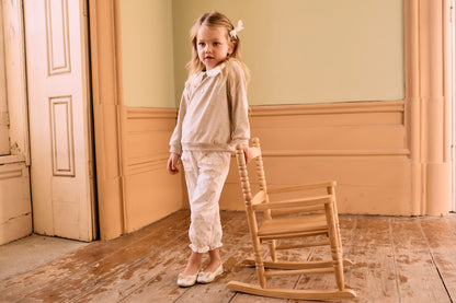 Beige Flowers Girls Pants Set